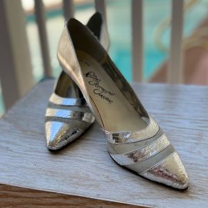 Rosina Ferragamo Schiavone Vintage Snake Skin Silver Pumps